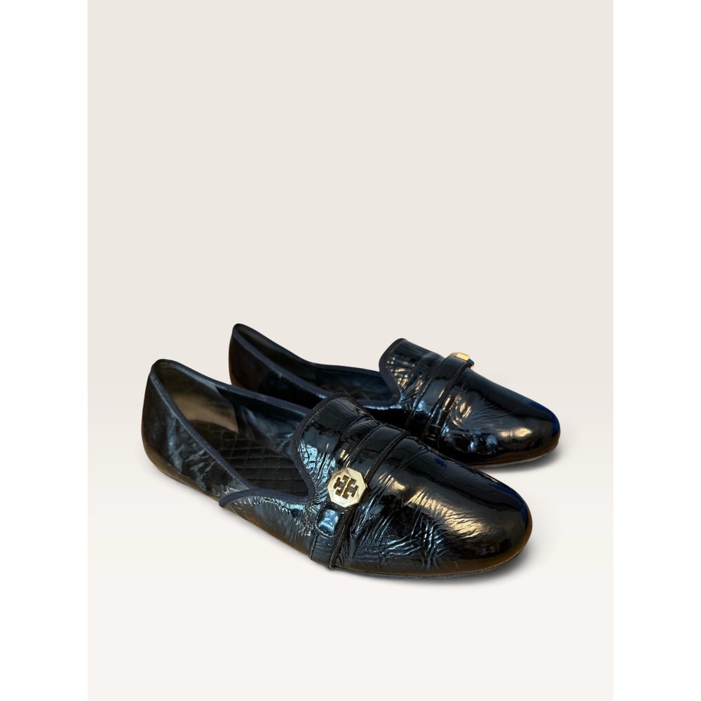 Tory Burch Women's Smoking Slippers Black Patent Leather Size 11 Loafers Flats